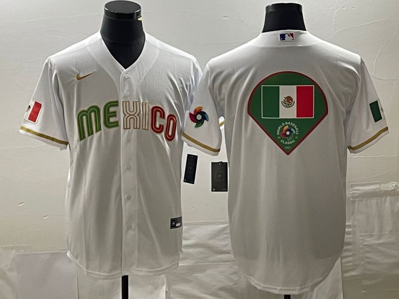 Men 2023 World Cub Mexico Blank White gold Nike MLB Jersey14->more jerseys->MLB Jersey